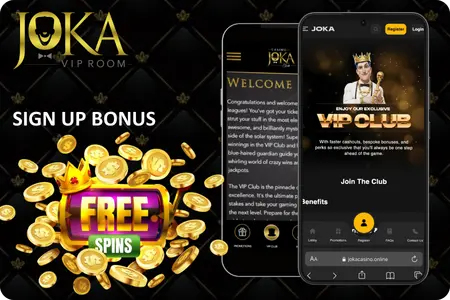 Joka VIP Room sign up bonus section displayed on the official Jokaviproom website